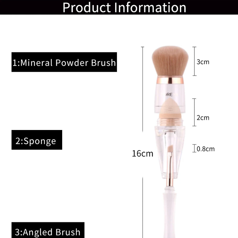 Zoreya Pincel de maquiagem portátil 3 em 1, Esponja angular, Sobrancelha, Sombra, Pó, Pincéis Cosméticos