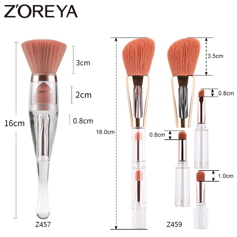 Zoreya Pincel de maquiagem portátil 3 em 1, Esponja angular, Sobrancelha, Sombra, Pó, Pincéis Cosméticos