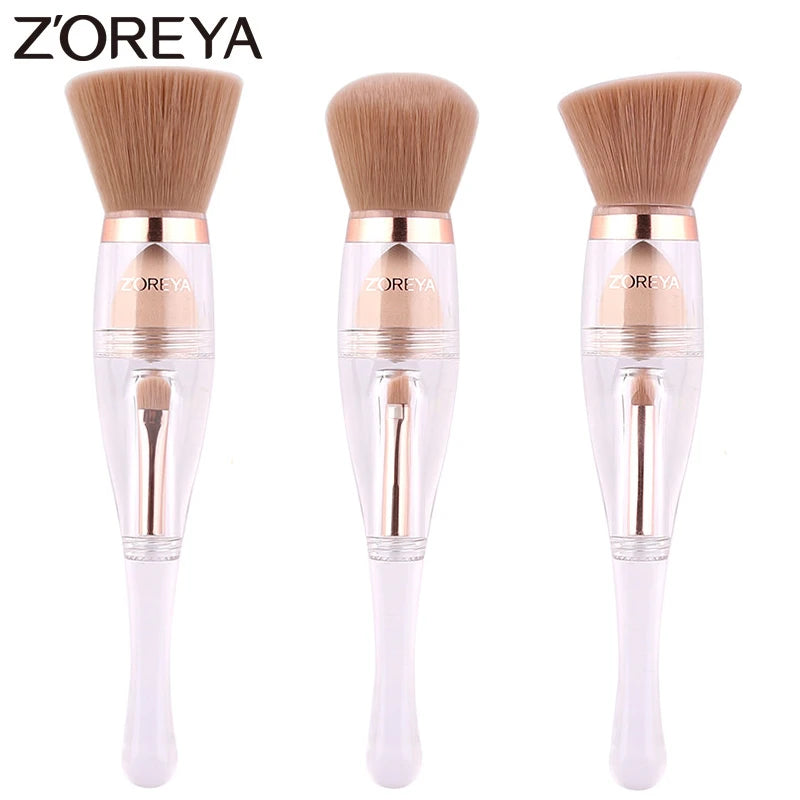 Zoreya Pincel de maquiagem portátil 3 em 1, Esponja angular, Sobrancelha, Sombra, Pó, Pincéis Cosméticos