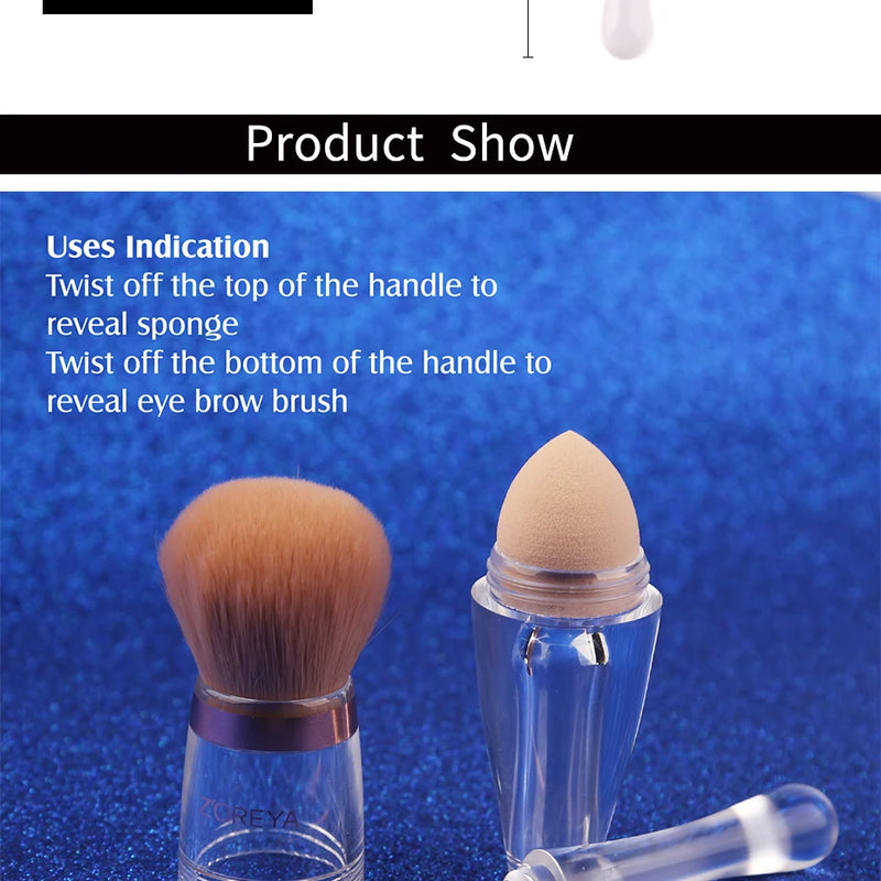 Zoreya Pincel de maquiagem portátil 3 em 1, Esponja angular, Sobrancelha, Sombra, Pó, Pincéis Cosméticos