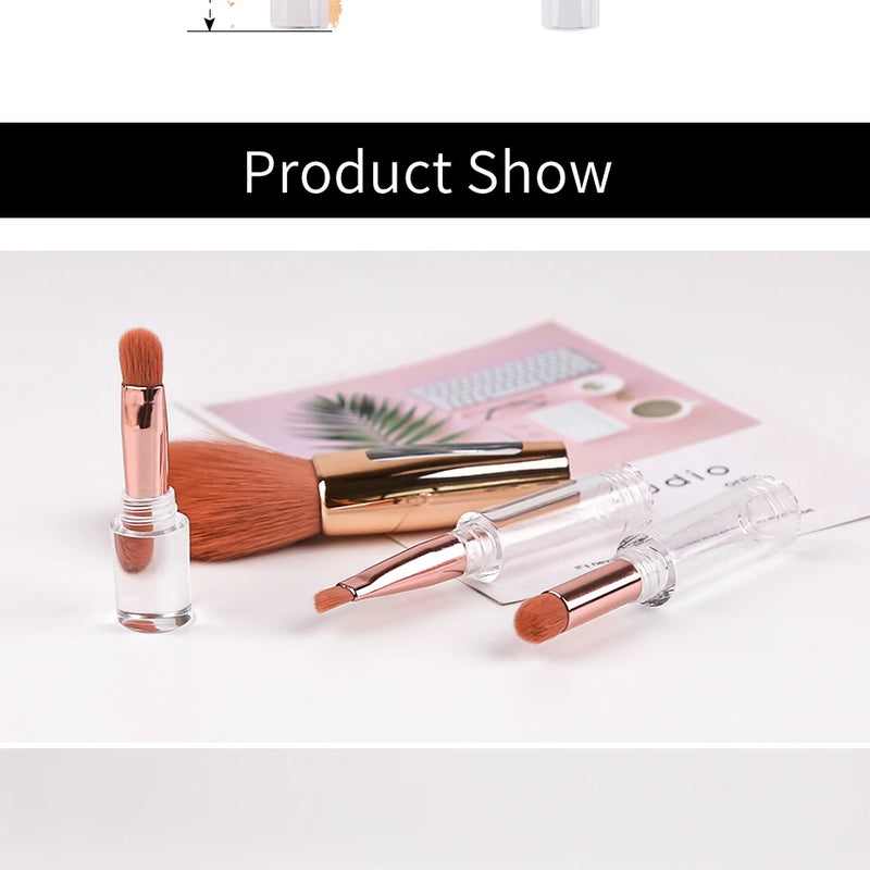 Zoreya Pincel de maquiagem portátil 3 em 1, Esponja angular, Sobrancelha, Sombra, Pó, Pincéis Cosméticos