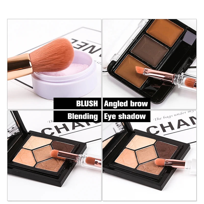 Zoreya Pincel de maquiagem portátil 3 em 1, Esponja angular, Sobrancelha, Sombra, Pó, Pincéis Cosméticos