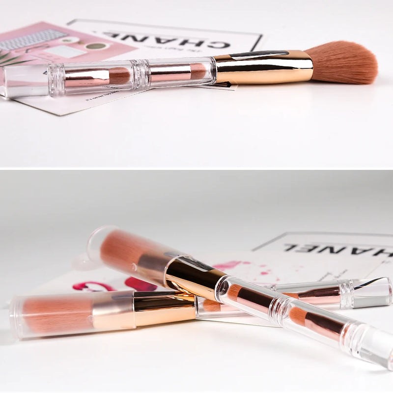 Zoreya Pincel de maquiagem portátil 3 em 1, Esponja angular, Sobrancelha, Sombra, Pó, Pincéis Cosméticos
