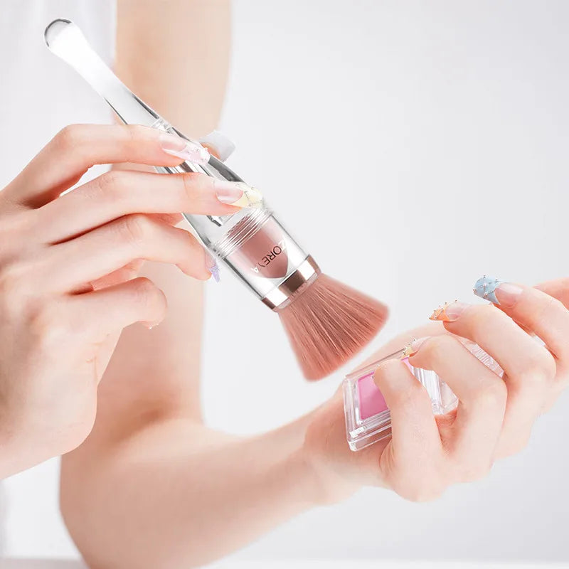 Zoreya Pincel de maquiagem portátil 3 em 1, Esponja angular, Sobrancelha, Sombra, Pó, Pincéis Cosméticos