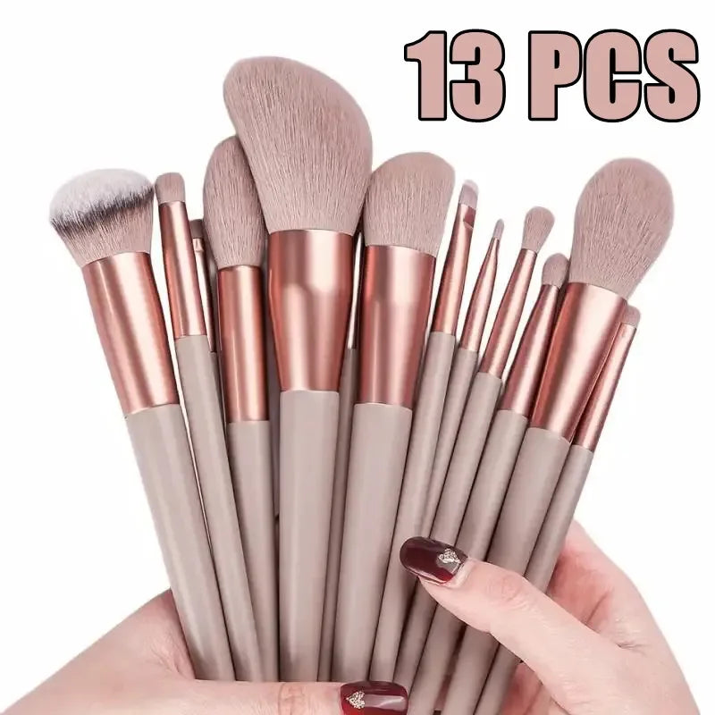 Conjunto de 13 pincéis de maquiagem macios e fofos para cosméticos, base, blush, pó, sombra, pincel de maquiagem para misturar, ferramenta de beleza
